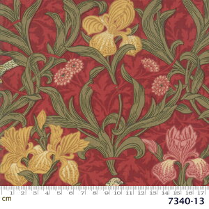 【Moda モダ】May Morris Studio-7340-13(2D-01) William Morris ウィリアムモリス レッド系 グリーン系 赤色 花柄 植物柄 コットン100% シーチング【10cm単位販売】