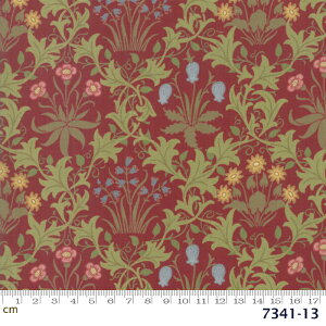 【Moda モダ】May Morris Studio-7341-13(2D-01) William Morris ウィリアムモリス グリーン系 レッド系 イエロー系 ブルー系 青色 花柄 植物柄 コットン100% シーチング 【10cm単位販売】