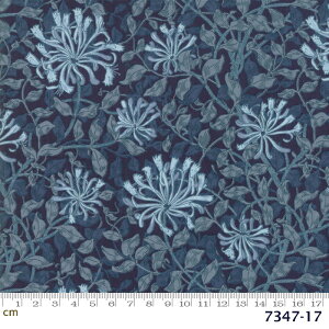 【Moda モダ】May Morris Studio-7347-17(2D-01)(2C-06) William Morris ウィリアムモリス スイカズラ ブルー系 花柄 植物柄 コットン100% シーチング 【10cm単位販売】
