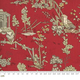 【Moda モダ】Jardin De Fleurs-13890-11(3A-01) 風景柄 レッド系 アンティーク コットン100% シーチング French General フレンチジェネラル 【10cm単位販売】
