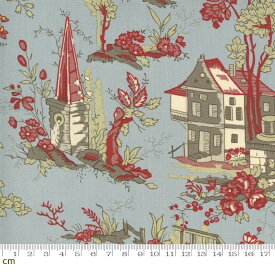 【Moda モダ】Jardin De Fleurs-13890-16(3A-01) 風景柄 ブルーグレー アンティーク柄 コットン100% シーチング French General フレンチジェネラル 【10cm単位販売】