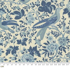 【Moda モダ】Bleu De France-13930-14(3B-02) ホワイト ブルー 植物柄 花柄 鳥柄 アンティーク コットン100% シーチング French General フレンチジェネラル 【10cm単位販売】