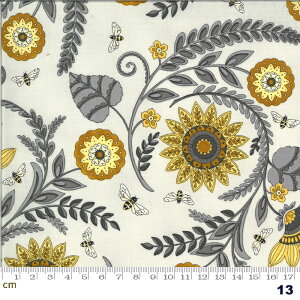 【Moda モダ】Bee Grateful-19961-13(2D-01) オフホワイト系 花柄 ひまわり アンティーク コットン100% シーチング【10cm単位販売】