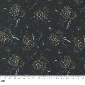 【Moda モダ】Rustic Gatherings-49200-14(3B-01) ブラック系 花柄 幾何学模様 ヴィンテージ コットン100% シーチング【10cm単位販売】