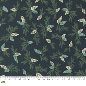 【Moda モダ】Good News Great Joy-45563-12(3B-01) ブラック系 植物柄 松ぼっくり クリスマス ノスタルジック コットン100% シーチング【10cm単位販売】