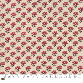 【Moda モダ】La Vie En Rouge-13825-12(3A-06) ベージュ レッド 花柄 アンティーク フレンチジェネラル コットン100% シーチング 110cm幅【10cm単位販売】