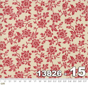【Moda モダ】La Vie En Rouge-13826-15(3A-01) ベージュ レッド 赤 花柄 植物柄 アンティーク コットン100% シーチング 【10cm単位販売】