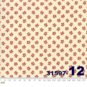 【Moda モダ】Sarahs Story-31597-12(2D-03) ホワイト系 ベージュ系 レッド系 赤 花柄 植物柄 アンティーク コットン100% シーチング 【10cm単位販売】