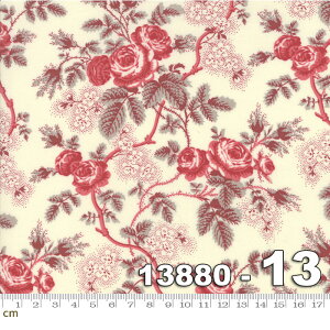 【Moda モダ】La Rose Rouge-13880-13(2E-02)ホワイト系 オフホワイト レッド系 赤 花柄 植物柄 コットン100% シーチング【10cm単位販売】