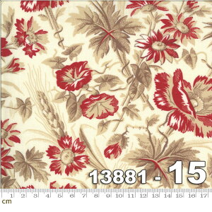 【Moda モダ】La Rose Rouge-13881-15(2E-02) ホワイト系 オフホワイト レッド系 赤 花柄 植物柄 コットン100% シーチング【10cm単位販売】