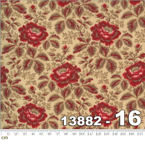 【Moda モダ】La Rose Rouge-13882-16(2E-02) ベージュ系 ブラウン系 レッド系 赤 花柄 植物柄 コットン100% シーチング【10cm単位販売】
