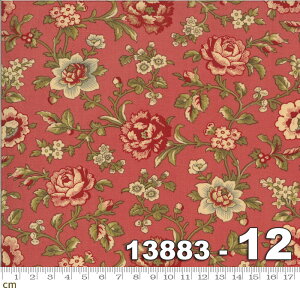 【Moda モダ】La Rose Rouge-13883-12(2E-02)ピンク系 グリーン系 カーキ レッド系 赤 花柄 植物柄 コットン100% シーチング【10cm単位販売】
