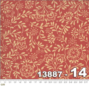 【Moda モダ】La Rose Rouge-13887-14(2E-02)レッド系 赤 ベージュ系 ブラウン系 花柄 植物柄 コットン100% シーチング【10cm単位販売】
