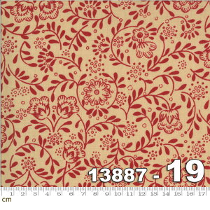 【Moda モダ】La Rose Rouge-13887-19(2E-02)レッド 赤 ベージュ ブラウン 花柄 植物柄 アンティーク コットン100% シーチング【10cm単位販売】