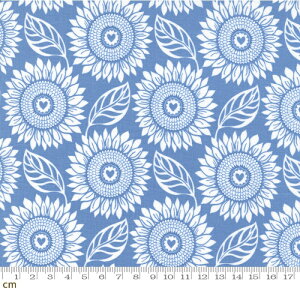 【Moda モダ】Sunflowers In My Heart-27321-17(3B-03) ブルー系 青色 ホワイト系 黄色 白色 花柄 向日葵 ひまわり コットン100% シーチング【10cm単位販売】