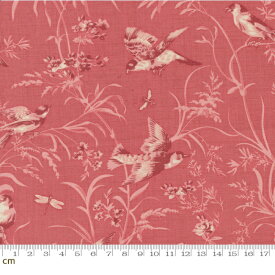【Moda モダ】Antoinette-13950-16(3A-06) レッド 赤 花柄 鳥柄 エレガント フレンチアンティーク フレンチジェネラル コットン100％ シーチング トワルドジュイ風【10cm単位販売】