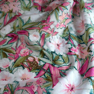 【nora. ノラ】24SP-FR1281-A ピンク 花柄 フラワー 南国風 ボタニカル ハワイ 水彩 コットン100% シーチング【10cm単位販売】