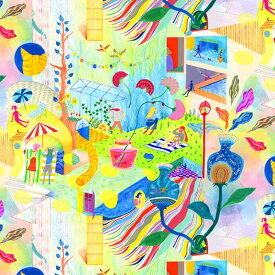 【nora. ノラ】24SP-ST1422-A(3D) ライトグリーン カラフル アニマル柄 人物柄 風景柄 ユニークコットン100% シーチング【10cm単位販売】