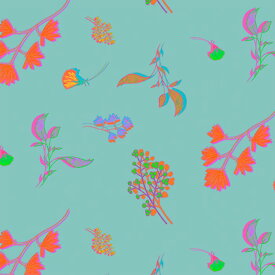 【nora. ノラ】24SP-FR1268-B(3D) スカイブルー 植物柄 花柄 コットン100% シーチング【10cm単位販売】