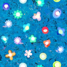 【nora. ノラ】24SP-ST1417-OX-A(3D) ブルー系 カラフル系 レトロ 水面 花柄 コットン100% オックス 110cm幅【10cm単位販売】