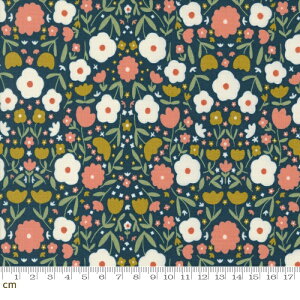 【Moda モダ】Imaginary Flowers-48382-20(2E-06) ネイビー系 マルチカラー 花柄 レトロ 北欧風 コットン100% シーチング 【10cm単位販売】