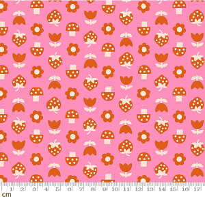 【Moda モダ】Picture Book-RS3074-15(3B-06)ピンク 30年代 レトロ ストロベリー フルーツ柄 マッシュルーム キノコ柄 フラワー 花柄 レトロ コットン100% シーチング ruby star ルビースター【10cm単位販売