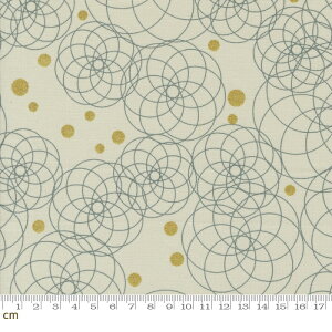 【Moda モダ】Shimmer-1842-12M(3B-06) ベージュ系 渦巻く 幾何学模様 円モダン ドット柄 メタリック加工 コットン100% シーチング【10cm単位販売】