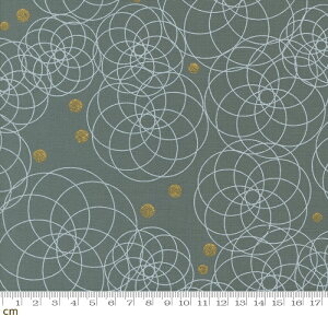 【Moda モダ】Shimmer-1842-14M(3B-06) グレー系 渦巻く 幾何学模様 円モダン ドット柄 メタリック加工 コットン100% シーチング【10cm単位販売】