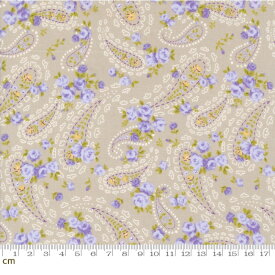 【Moda モダ】Georgia-18773-16(3B-07) グレー ペイズリー柄 小花柄 パステルカラー ヴィンテージ風 かわいい コットン100% シーチング【10cm単位販売】