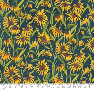 【Moda モダ】Floribunda-39805-12(3B-07) ブルー系 イエロー系 花柄 ひまわり 向日葵 水彩画 デジタル コットン100%シーチング【10cm単位販売】