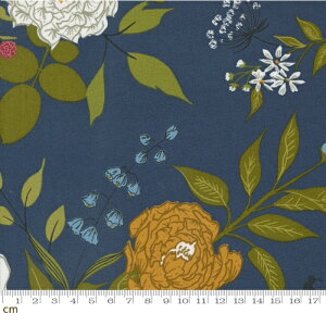 【Moda モダ】Enchantment-43170-17(3B-08) ネイビー 薔薇柄 バラ フラワー ナチュラル コットン100%シーチング【10cm単位販売】