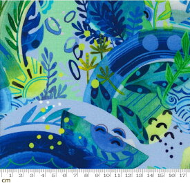 【Moda モダ】Playgrounds-2260-13(2B-08) ブルー系 グリーン系 水彩風 植物柄 グラデーション デジタルプリント コットン100%シーチング【10cm単位販売】