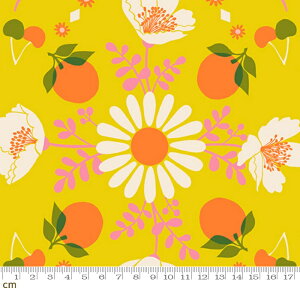 【Moda モダ】Juicy-RS0085-12(3B-08) イエロー 花柄 フルーツ柄 レトロポップ ruby star ルビースター コットン100% シーチング【10cm単位販売】