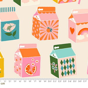 【Moda モダ】Juicy-RS0086-11(3B-08) アイボリー カラフル 紙パック ジュース柄 フルーツ柄 レトロポップ ruby star ルビースター コットン100% シーチング【10cm単位販売】