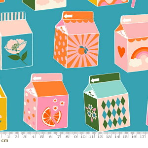 【Moda モダ】Juicy-RS0086-15(3B-08) イエロー カラフル 紙パック ジュース柄 フルーツ柄 レトロポップ ruby star ルビースター コットン100% シーチング【10cm単位販売】