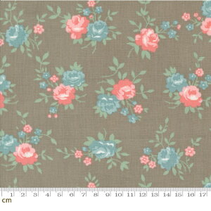 【Moda モダ】Rosemary Cottage-55310-19(3B-08) 花柄 薔薇 ローズ ヴィンテージ風 グレイッシュ ブラウン シーチング 110cm幅 コットン100%【10cm単位販売】