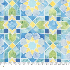 【Moda モダ】Sunshine And Blue Skies-39822-11(3B-01) タイル風 幾何学模様 マーブル模様 ダイヤ 星柄 スカイブルー デジタルプリント コットン100% シーチング【10cm単位販売】