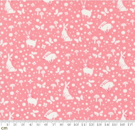 【Moda モダ】Love Letter-37127-20(3B-06) うさぎ柄 キノコ 蝶 星 ドット柄 ピンク 子供向け 入園 入学 シーチング コットン100％ シーチング 110cm幅【10cm単位販売】