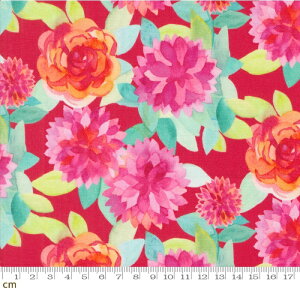 【Moda モダ】Flower Patches-21823-12(3A-02) 花柄 薔薇 レッド 水彩画 デジタルプリント パッチワーク柄 ハンドメイド シーチング コットン100% シーチング 110cm幅【10cm単位販売】