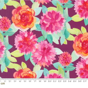 【Moda モダ】Flower Patches-21823-16(3A-02) 花柄 薔薇 パープル 水彩画 デジタルプリント パッチワーク柄 ハンドメイド シーチング コットン100% シーチング 110cm幅【10cm単位販売】