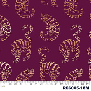 【Moda モダ】Airflow-RS6005-18m(メタリック加工)(2E-02) パープル系 ゴールド カッパーカラー 動物柄 トラ柄 コットン100% シーチング ruby star ルビースター【10cm単位販売】