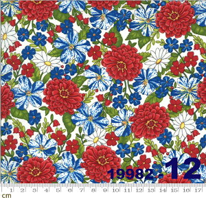 【Moda モダ】America The Beautiful-19982-12(2E-03) レッド系 赤 ホワイト系 白 ブルー系 青 グリーン系 緑 花柄 コットン100% シーチング【10cm単位販売】