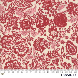 【Moda モダ】Chafarcani-13850-13(2D-01) ベージュ系 レッド系 アイボリー 赤 花柄 植物柄 ボタニカル柄 フレンチジェネラル コットン100% シーチング ruby star ルビースター【10cm単位販売】