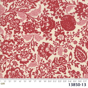 【Moda モダ】Chafarcani-13850-13(2D-01) ベージュ系 レッド系 アイボリー 赤 花柄 植物柄 ボタニカル柄 フレンチジェネラル コットン100% シーチング ruby star ルビースター【10cm単位販売】