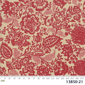 【Moda モダ】Chafarcani-13850-21(2D-01) ベージュ系 レッド系 赤 花柄 植物柄 ボタニカル柄 アンティーク調 フレンチジェネラル コットン100% シーチング 110cm幅【10cm単位販売】