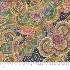 【Moda モダ】Chelsea Garden-33741-12(2E-06) ネイビー カラフル 更紗柄 ボタニカル コットン100% シーチング【10cm単位販売】