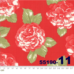 【Moda モダ】Early Bird-55190-11(2C-03) レッド系 赤 花柄 薔薇 コットン100% シーチング【10cm単位販売】