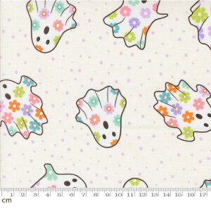 【Moda-k モダ】Fab Boo Lous-22480-11(3A-04) ゴースト お化け ポップ 可愛い ハロウィン柄 ホワイト系 カラフル アイボリーパッチワーク シーチング 110cm幅【10cm単位販売】