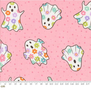 【Moda-k モダ】Fab Boo Lous-22480-19(3A-04) ゴースト お化け ポップ 可愛い ハロウィン柄 ピンク系 カラフル アイボリー パッチワーク シーチング 110cm幅【10cm単位販売】