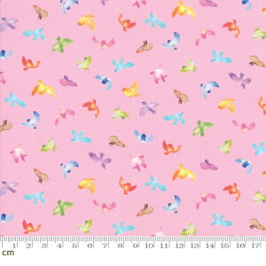 【Moda モダ】Flights of Fancy(ファイト オブ ファンシー)-33463-14(2D-03) 鳥 バード 動物柄 ピンク系 カラフル 綿毛 コットン100% シーチング【10cm単位販売】
